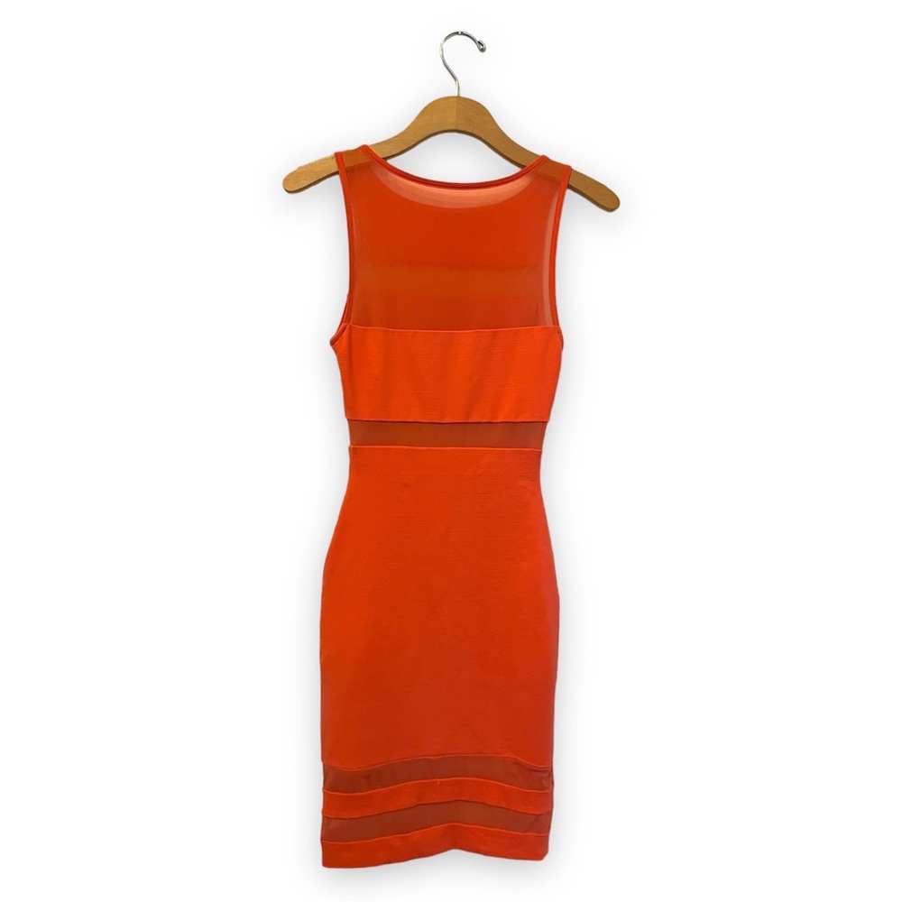 Bebe Sheer-Paneled, Body-hugging Dress, Color Grapefruit Pink, Size XXS - Picture 5 of 8